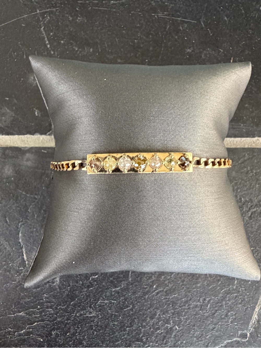 14kt yellow gold rose cut diamond bar bracelet 7.75”